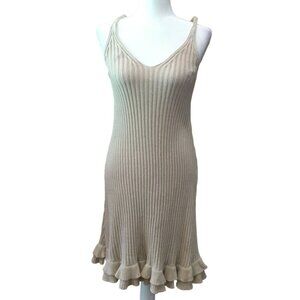 Umgee Womens Ribbed Knit Beige Sleeveless Dress With Ruffle Hem Size M